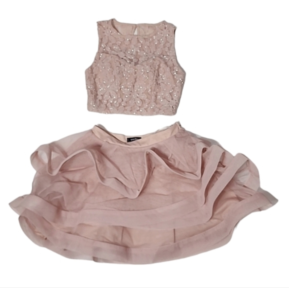 Womens Skirt Set 2 Pc Speechless Pink Ruffle Fit & Flare Party Holiday Size 1
